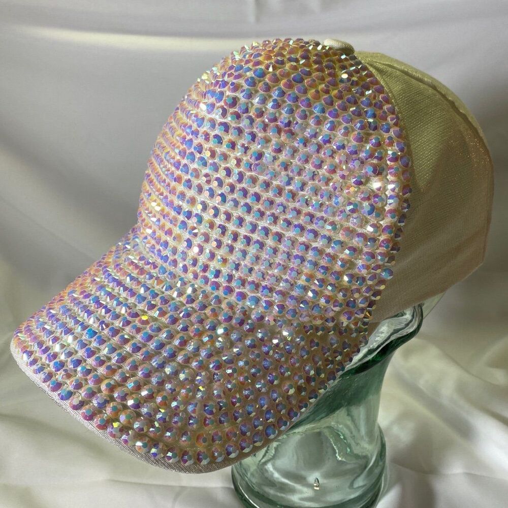 Rhinestones, Iridescent, Studded, Trucker Cap, Shiny Mesh, FRESH WASHED